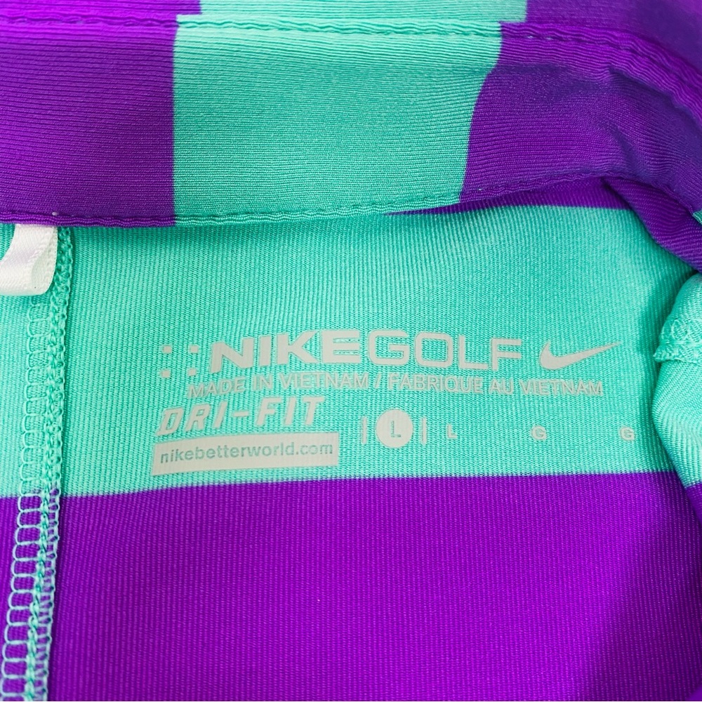 Nike Golf Collared Shirt Kids Large Striped Short Sleeve Purple Green Casual - Picture 5 of 9